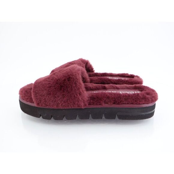 Stuart Weitzman Elodie Chill Slide Tan Burgundy Sandals Faux Fur Women's 5B - Picture 6 of 12